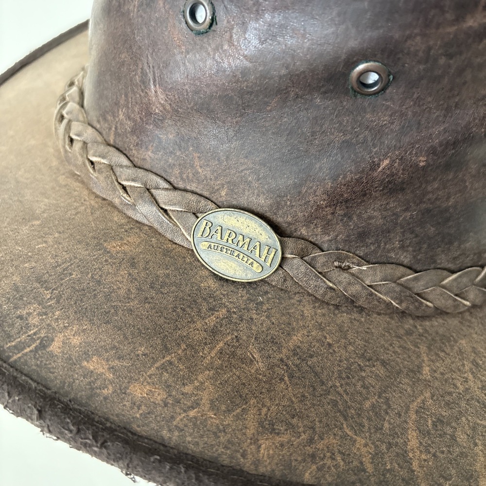 Barmah Australia Foldaway Bronco Leather Hat Brown Men S 1060 Waterproof 50+ UPF - Picture 6 of 16